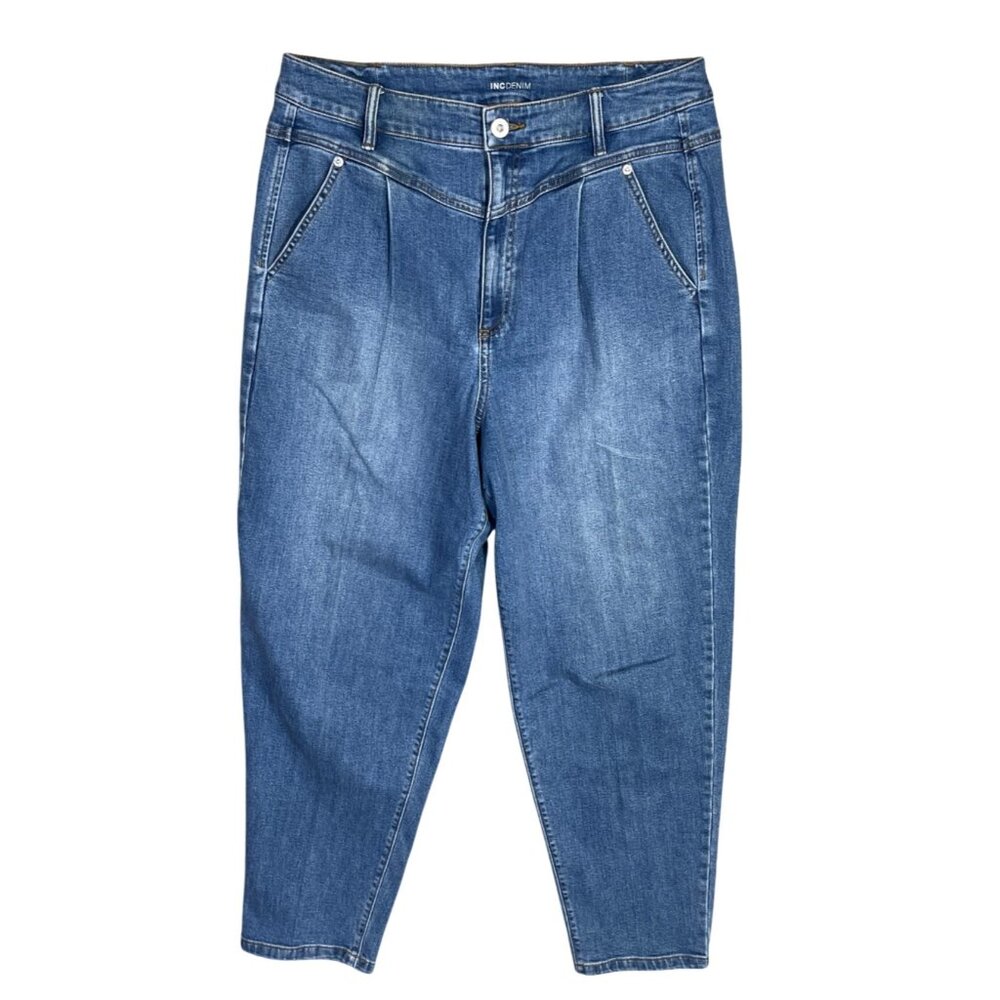 Inc Denim Tapered Baggy Jeans Pleats Size 12 Light/Medium Wash
